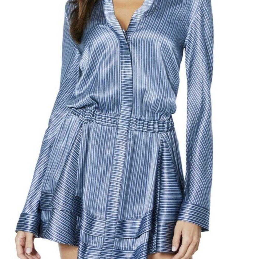 Ramy Brook Alanis Metallic Long-Sleeve Dress Sz M
